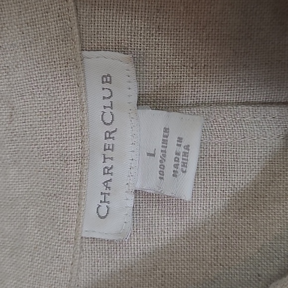 CHARTER Club 100% Linen Button Down Roll Tab Sleeve Shirt Jacket - Cream Size L - Picture 5 of 9